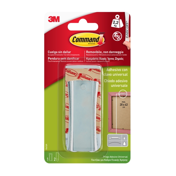 command universal soporte adhesivo con clavo para colgar 2 tiras adhesivas universal soporta hasta 2.2kg color plata
