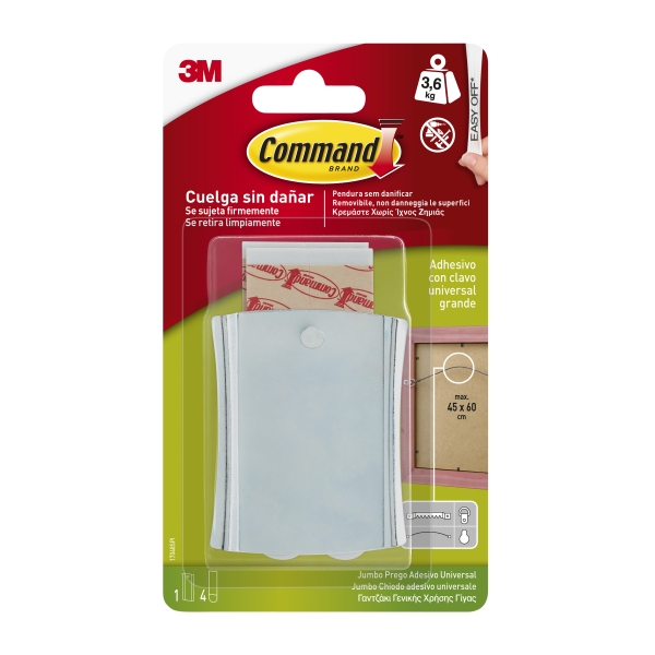 command universal soporte adhesivo con clavo para colgar 4 tiras adhesivas extragrande soporta hasta 3.6kg color gris metalizado