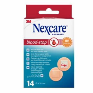 nexcare blood stop pack de 14 apositos tipo parche 22mm de diametro resistente al agua mayor rapidez deteniendo hemorragias color piel