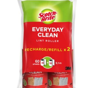 scotch brite everyday clean recambio para pack de 2 rodillos quitapelusas adhesivo 30 hojas por rodillo color blanco
