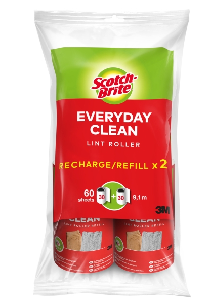 scotch brite everyday clean recambio para pack de 2 rodillos quitapelusas adhesivo 30 hojas por rodillo color blanco