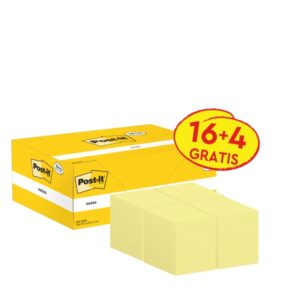 post it pack de 20 blocs de 100 notas adhesivas reposicionables 38x51mm forma rectangular color amarillo claro