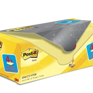 post it pack de 20 blocs de 100 notas adhesivas reposicionables forma cuadrada 76x76mm color amarillo claro