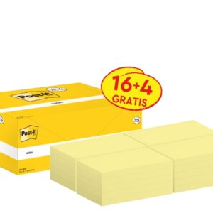 post it pack de 20 blocs de 100 notas adhesivas reposicionables forma rectangular 76x127mm color amarillo claro