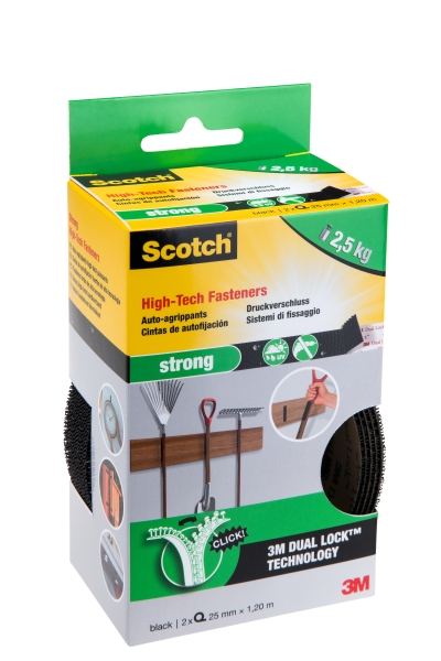 scotch pack de 2 cierres adhesivos reposicionables 25mm x 1.2m color negro