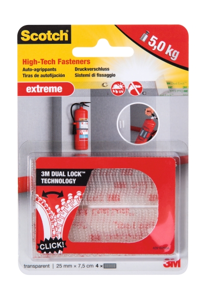 scotch extreme cierres adhesivos reposicionables 25mm x 75mm soporta hasta 5kg color transparente
