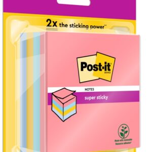 post it super sticky cubo de 400 notas adhesivas reposicionables colores arcoiris 76x76mm colores surtidos