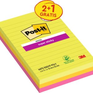 post it super sticky pack de 3 blocs de 75 notas adhesivas reposicionables forma rectangular 101x152mm colores surtidos