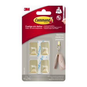 command pack de 4 ganchos compactos metalizado 5 tiras adhesivas soporta hasta 225g talla s color dorado