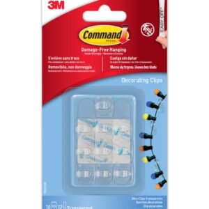 command pack de 10 ganchos para luces sujeccion de clip 12 tiras adhesivas color transparente