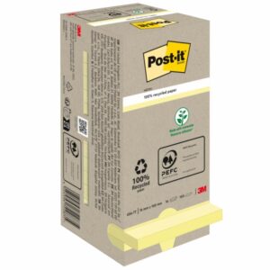 post it pack de 16 blocs de 100 notas adhesivas recicladas forma cuadrada 76x76mm color amarillo claro