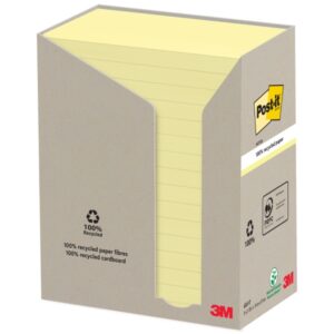 post it pack de 16 blocs de 100 notas adhesivas recicladas forma rectangular 76x127mm color amarillo claro