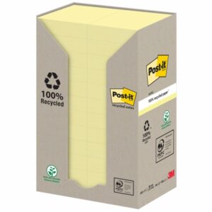 post it pack de 24 blocs de 100 notas adhesivas recicladas forma rectangular 51x38mm color amarillo claro