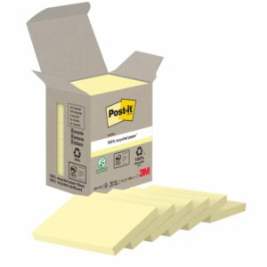 post it pack de 6 blocs de 100 notas adhesivas recicladas forma rectangular 51x38mm color amarillo claro