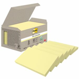 post it pack de 6 blocs de 100 notas adhesivas recicladas forma rectangular 76x127mm color amarillo claro