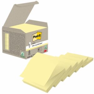 post it pack de 6 blocs de 100 z notas adhesivas recicladas forma cuadrada 76x76mm color amarillo claro