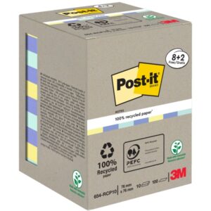 post it pack de 10 blocs de 100 notas adhesivas recicladas forma cuadrada 76x76mm colores surtidos