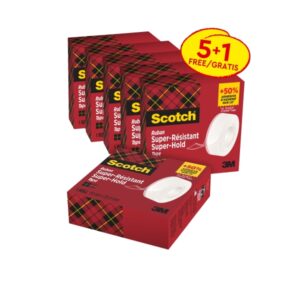 scotch super hold pack de 6 cintas adhesivas extrafuerte 19mm x 25.4m promocion 5 + 1 gratis color transparente