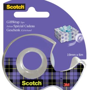 scotch giftwrap cinta adhesiva satinada 19mm x 6m especial para envolver regalos incluye dispensador color transparente