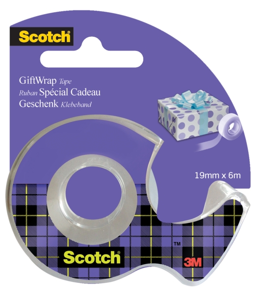 scotch giftwrap cinta adhesiva satinada 19mm x 6m especial para envolver regalos incluye dispensador color transparente