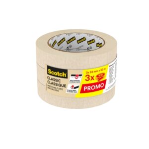 scotch classic pack de 3 cintas de enmascarar 24mm x 50m color blanco