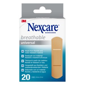 nexcare universal breathable pack de 20 apositos para heridas 19x72mm transpirable resistente al agua color piel