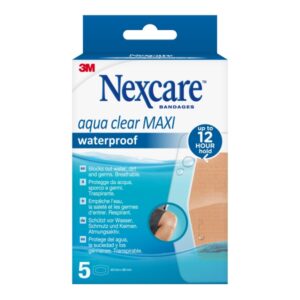 nexcare aqua clear maxi waterproof pack de 5 apositos para heridas 60x88mm impermeables resistente al agua color transparente