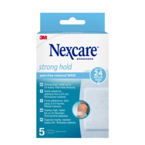 nexcare strong hold pack de 5 apositos para heridas 50x101mm retirada sin dolor reposicionables para pieles delicadas color blanco