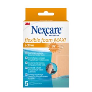 nexcare flexible foam maxi active pack de 5 apositos para heridas 50x101mm flexibles transpirable resistente al agua color piel