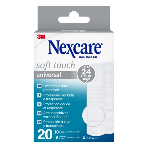 nexcare universal soft touch pack de 20 apositos surtidos transpirable tacto agradable color blanco