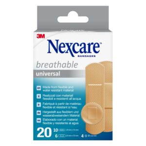 nexcare universal breathable pack de 20 apositos surtidos transpirable resistente al agua color piel