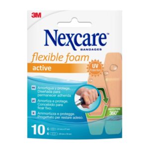 nexcare active flexible foam pack de 10 apositos surtidos transpirable resistente al agua color piel