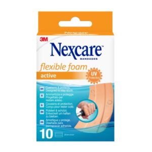 nexcare active flexible foam pack de 10 apositos para heridas 6x10cm transpirable resistente al agua color piel