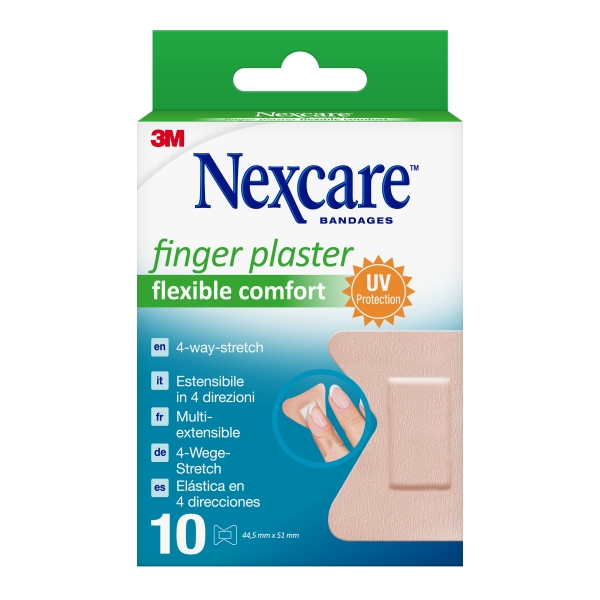 nexcare flexible comfort finger pack de 10 apositos para heridas 44.5x51mm transpirable elastico color piel