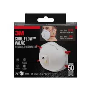 3m cool flow pack de 2 mascarillas para particulas ffp3 reutilizable con valvula para altos niveles de particulas color blanco