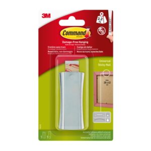 command universal soporte adhesivo con clavo para colgar 1 tira adhesiva soporta hasta 2.2kg color gris metalizado