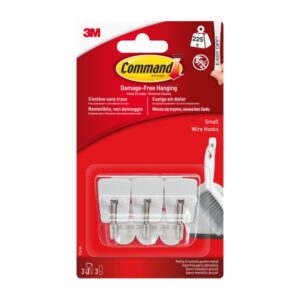 command pack de 3 ganchos compactos punta de alambre 3 tiras adhesivas soporta hasta 225g talla s color blanco
