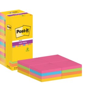 post it super sticky pack de 16 blocs de 90 notas adhesivas reposicionables 76x76mm 100% pefc colores surtidos