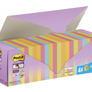 post it super sticky pack de 24 blocs de 90 notas adhesivas reposicionables forma cuadrada 76x76mm en zig zag colores surtidos
