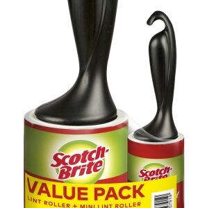 scotch brite everyday clean rodillo quitapelusas adhesivo 56 hojas incluye rodillo mini para uso diario de 30 hojas color negro
