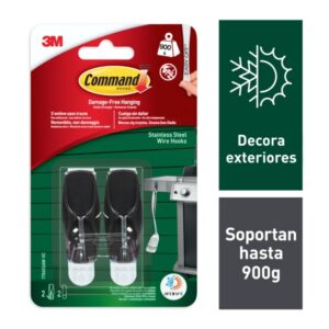 command pack de 2 ganchos para exterior 2 tiras adhesivas soporta hasta 0.9kg punta metalizada color negro