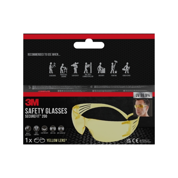 3m securefit gafas de seguridad lentes amarillas mejor contraste en poca luz antivaho antirrayaduras proteccion uv color amarillo claro