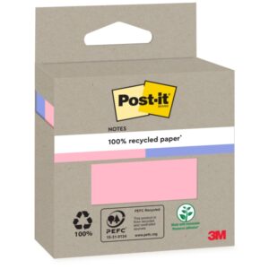 post it pack de 2 blocs de 100 notas adhesivas recicladas forma cuadrada colores surtidos
