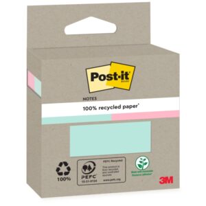 post it pack de 2 blocs de 100 notas adhesivas recicladas forma cuadrada colores surtidos
