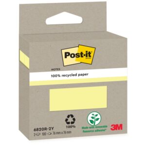 post it pack de 2 blocs de 100 notas adhesivas recicladas forma cuadrada color amarillo claro