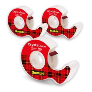 scotch crystal pack de 3 cintas adhesivas 19mm x 25m supertransparente incluye dispensador color transparente