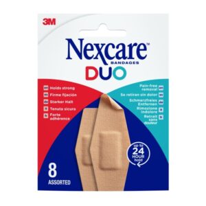 nexcare duo pack de 8 apositos surtidos retirada sin dolor resistente al agua transpirable color piel