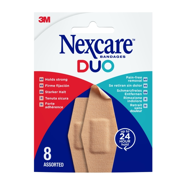 nexcare duo pack de 8 apositos surtidos retirada sin dolor resistente al agua transpirable color piel