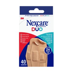 nexcare duo pack de 40 apositos surtidos retirada sin dolor transpirables resistente al agua color piel