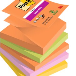 post it super sticky pack de 5 blocs de 90 notas adhesivas reposicionables forma cuadrada 76x76mm en zig zag colores surtidos